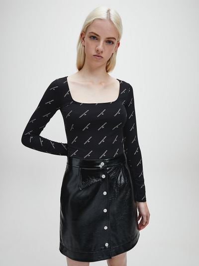 Calvin Klein Ruhák HU379206 | Calvin Klein Organic Cotton All-Over Logo Női Bodysuit Fehér